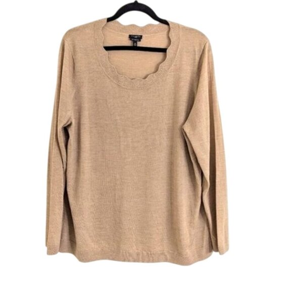 NWOT Talbots 100% Pure Merino Wool Scalloped Neck Sweater Tan Size 2X - Picture 1 of 4